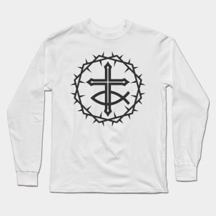 The cross of Jesus Christ and a fish, framed with a crown of thorns Long Sleeve T-Shirt